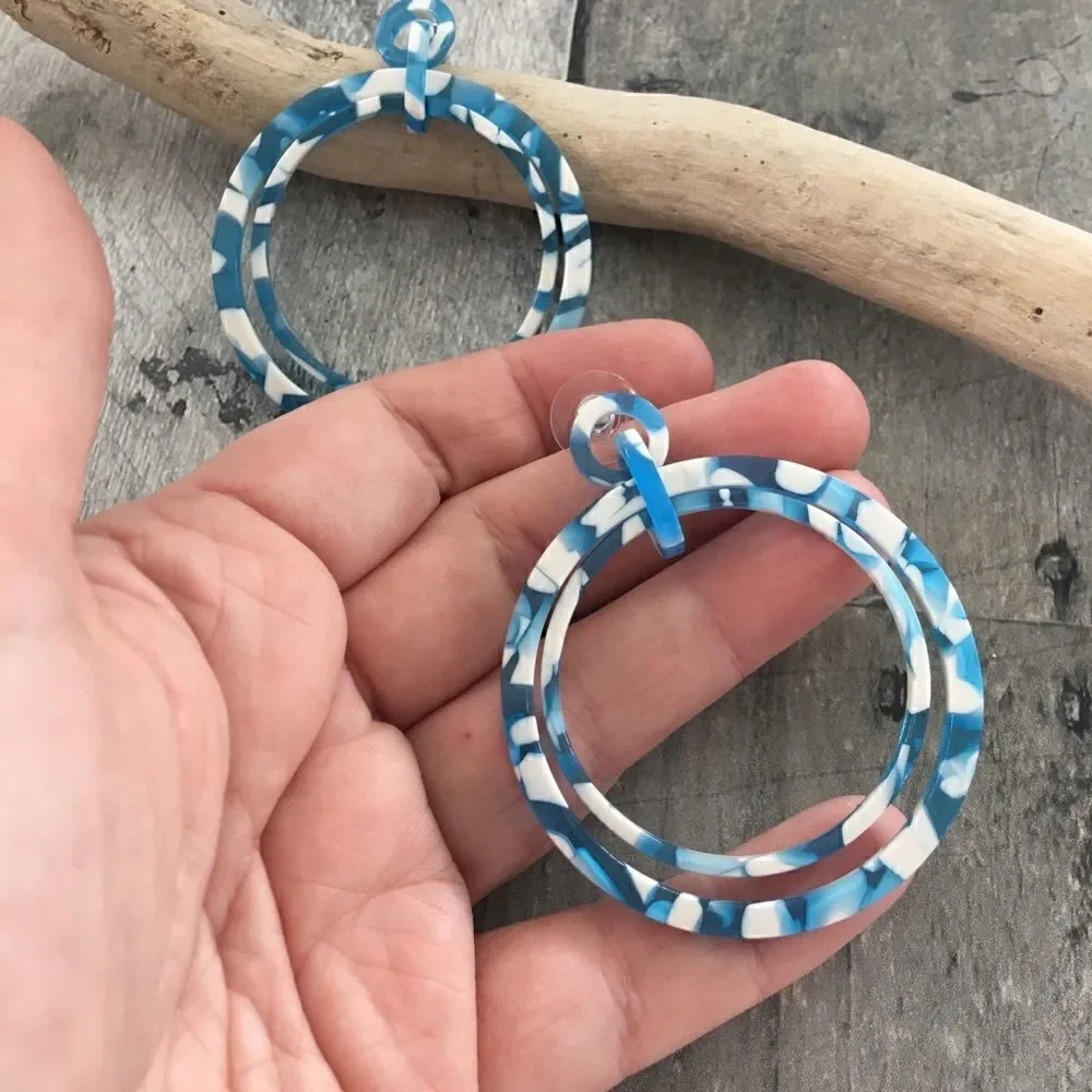Tortoise Blue Acrylic Double Hoop Earrings